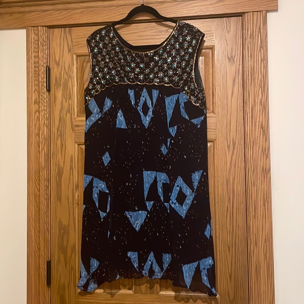 Anthropologie Beaded plisse A-line dress- size 14- fits a 14 to 18